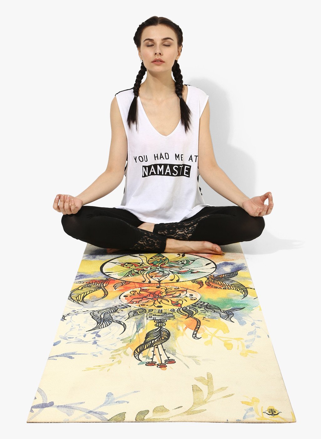 Shakti Warrior Yoga Mat with dreamcatcher design with 5mm cushioning and non-slip grip.