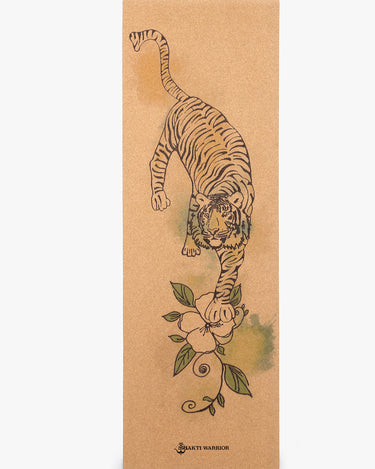 Shakti Warrior Tiger Design Cork Yoga Mat - Unleash the strength of the wild with this handcrafted masterpiece. Symbolizing power and vitality, experience sustainable luxury, non-slip performance, and superior grip in every pose.