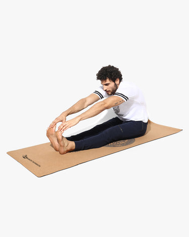 Shakti Warrior Mandala Cork Yoga Mat - Elevate balance and tranquility with this inspiring, eco-friendly mat. Order now for a mindful yoga experience!