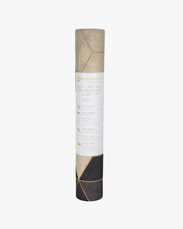 Shakti Warrior Black and White Geometric Design Hemp Yoga Mat - Immerse in timeless sophistication on our superior hemp mat. Elevate your practice with natural grip, durability, and sustainable luxury in a geometric masterpiece.
