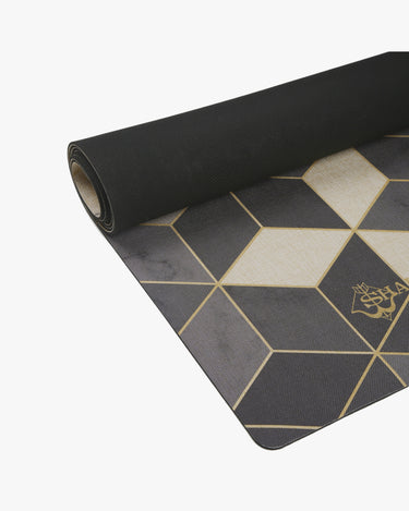 Shakti Warrior Black and White Geometric Design Hemp Yoga Mat - Immerse in timeless sophistication on our superior hemp mat. Elevate your practice with natural grip, durability, and sustainable luxury in a geometric masterpiece.
