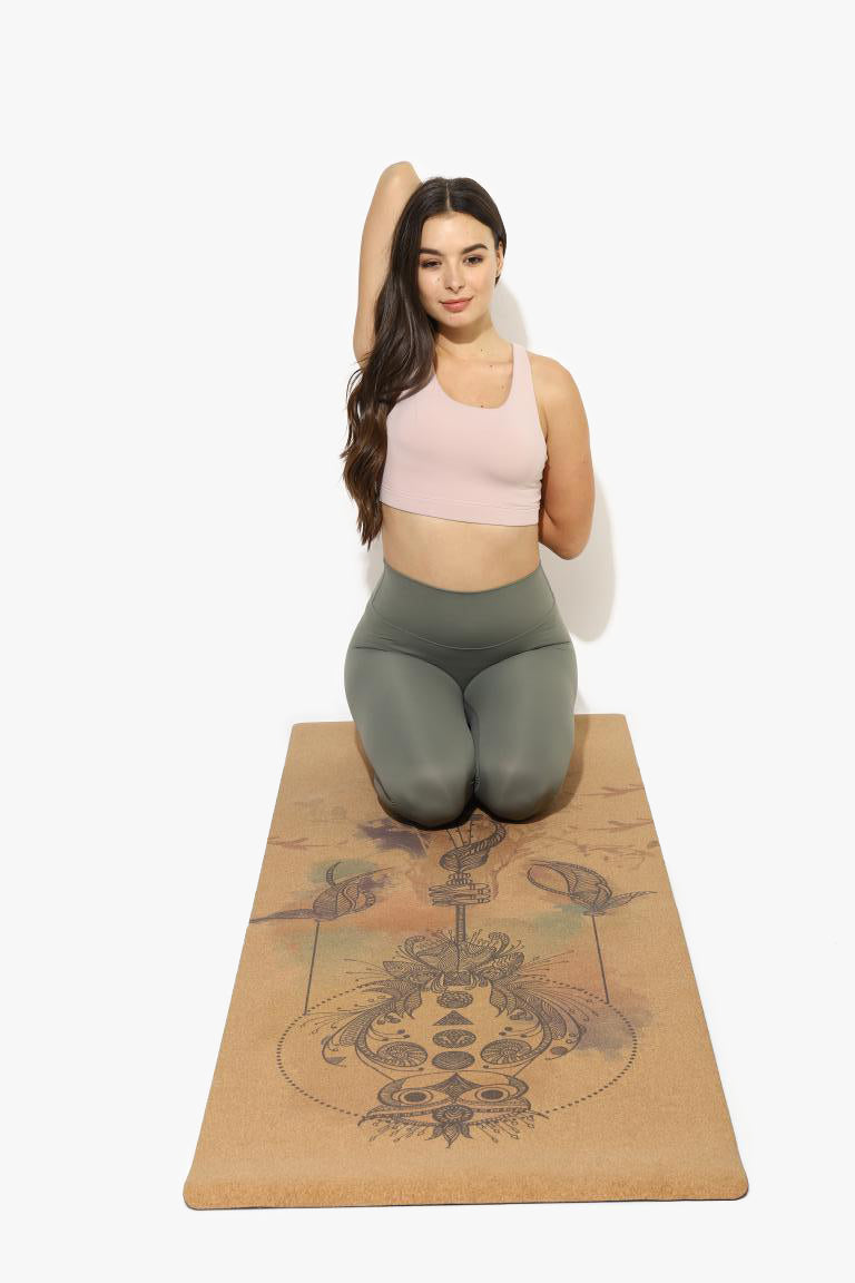 Shakti Warrior Owl Design Cork Yoga Mat - Symbolizing knowledge and wisdom, this handcrafted mat offers unparalleled grip, non-slip performance, and sustainable luxury for your yoga sanctuary.