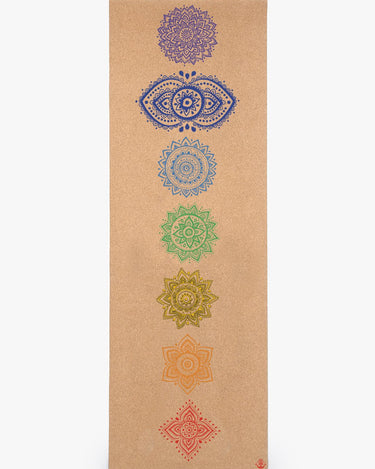 Shakti Warrior Chakra Cork Yoga Mat - Elevate balance and tranquility with this inspiring, eco-friendly mat. Order now for a mindful yoga experience!